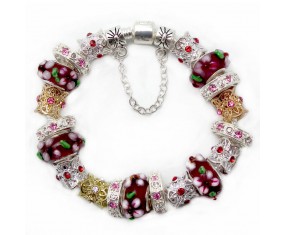 Náramok "Crystal flower" postriebrený s príveskami z muránského skla